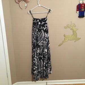 Black and white floral print strapless dress